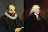 Jacó Armínio [à esquerda] e John Wesley [à direita]. (Fotos: Wikimedia)