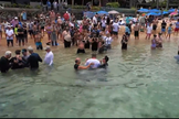 Greg Laurie batiza membros da Capela Kumulani, em Maui. (Captura de tela/CBN News)