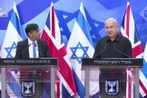 O primeiro-ministro britânico Rishi Sunak em coletiva junto com o primeiro-ministro israelense, Benjamin Netanyahu. (Captura de tela/YouTube/The Telegraph)