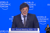 Javier Milei no Fórum Econômico Mundial, em Davos. (Captura de tela/YouTube/La Nacion)