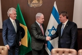 O primeiro-ministro de Israel, Benjamin Netanyahu, recebe Tarcísio de Freitas e Ronaldo Caiado. (Foto: Instagram/Tarcísio de Freitas)