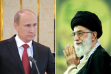 Vladimir Putin, o presidente da Rússia; Ali Khamenei, o Líder Supremo do Irã. (Fotos: Wikipedia)