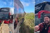 O ônibus após o acidente. (Foto: Reprodução/Instagram/César Menotti)