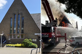 Igreja Regenboogkerk antes e durante incêndio. (Foto: Facebook/ Regenboogkerk)