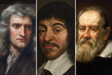 Isaac Newton, René Descartes e Galileu Galilei. (Foto: Domínio público/Wikimedia/SNL)