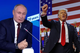 Vladimir Putin, presidente da Rússia; Donald Trump, presidente eleito dos EUA. (Captura de tela/YouTube/AFP/BBC)