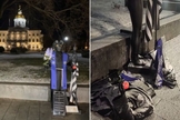 A estátua demoníaca foi destruída. (Foto: Facebook/The Satanic Temple/Captura de Tela/WMUR)