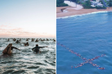 Surfistas cristãos formam cruz humana no mar da Austrália: ‘Ele ressuscitou!’
