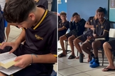 Os meninos durante o devocional. (Foto: Reprodução/Instagram/Gabriel Marques)
