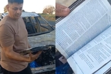A Bíblia foi o único objeto que ficou intacto dentro do carro. (Foto: Reprodução/BNT Online).