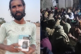 Homem com uma Bíblia em áudio e grupo ouvindo a Bíblia em áudio no Paquistão. (Foto: God Reports).