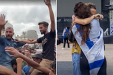 Palestinos [à esquerda] e israelenses [à direita] celebram acordo de paz nas ruas. (Captura de imagem/NBC/StandWithUs Brasil)