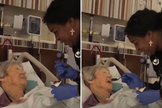 Vídeo mostra enfermeira cantando para paciente idosa em hospital no Texas. (Captura de tela/X via USA TODAY)