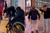 Homem recebe oração em evangelismo de rua e se levanta de cadeira de rodas. (Captura de tela/Instagram/ __i.am.precious)