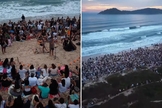 O culto na praia. (Foto: Reprodução/Instagram/Surf House Comunidade Cristã)