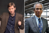 Troy Van Voorhis, professor de Química no MIT; Daniel Hastings, professor de Aeronáutica e Astronáutica no MIT. (Captura te tela/YouTube/The Veritas Foum/MIT AeroAstro)