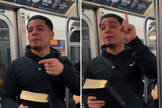 Jovem prega o Evangelho dentro de metrô. (Captura de tela/X/Talk Church)