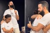 Mariana e o pastor no culto. (Foto: Reprodução/Instagram/Igreja Casa da Benção)