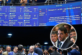 Votação teve apenas 34 dos 41 votos necessários para a aprovação; no destaque, Jorge Messias em entrevista coletiva. (Foto: Waldemir Barreto/Ton Molina/Agência Senado)
