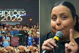 A pastora Helena Raquel no congresso Gideões 2026. (Foto: Reprodução/YouTube/Gideões Missionários da Última Hora)