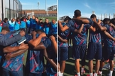 A equipe orando em campo. (Foto: Reprodução/Instagram/Fédération Haïtienne de Football)