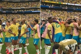Os jogadores comemoraram agradecendo ao Senhor. (Foto: Reprodução/YouTube/CazéTV).