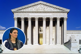 Fachada da Suprema Corte dos EUA, em Washington, D.C.; Lia Thomas, nadador trans. (Foto: Wikipedia; Captura de tela/YouTube/Fox News)