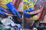 Gari mostra a Bíblia encontrada entre os resíduos. (Captura de tela/Instagram/ogaridagravata18ofc)
