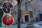 A antiga igreja que abriga o Divine Playhouse, em Sydney. Nos destaques, cristãos realizam vigília de oração do lado de fora e imagens de apresentações promovidas pelo local. (Google Maps/Instagram)