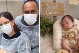 Noah Gabriel e seus pais, que testemunham um milagre após o bebê voltar a apresentar sinais vitais. (Foto: Arquivo pessoal)