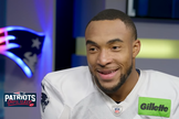 TreVeyon Henderson durante entrevista concedida ao New England Patriots. (Captura de tela/YouTube/New England Patriots)