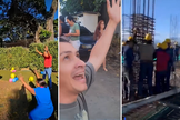 Momentos de oração durante o terremoto na Colômbia: pessoas de joelhos em uma escola infantil, homem pregando na rua e operários clamando no alto de uma construção. (Capturas de tela/diario360/graciasdiostv)