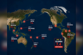 Mapa mostra os 10 grandes terremotos de magnitude 7 ou superior registrados em diferentes regiões do mundo em 2026. (Fonte: The World in Maps)