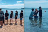 Oito jovens foram batizados nas águas do Lago Biwa durante acampamento cristão no Japão. (Captura de tela/Instagram/gospelsamurai)