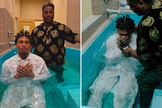 NLE Choppa durante seu batismo nas águas. (Fotos: Instagram/thegreatnle_)