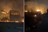 O micro-ônibus foi destruído pelo fogo após a colisão. (Foto: Reprodução/Correio da Manhã)