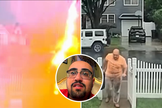 Após ser atingido por um raio, Thomas Fahmy se levanta com as roupas chamuscadas e é acolhido por vizinhos, que prestaram ajuda. (Captura de tela/NBC News)