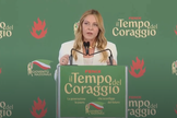 Giorgia Meloni durante discurso no Fenix, evento da Gioventù Nazionale, na Itália. (Captura de tela/Reuters)
