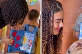 Samuel Ferreira surpreendeu ao chegar à escola com a mochila. (Foto: Reprodução/Instagram/Cynthia Ferreira)