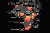 Mapa do continente africano mostra o crescimento do uso diário da Bíblia digital em diferentes países em 2026. (Imagem: YouVersion)