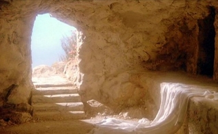 Pintura que remete ao sepulcro de Jesus Cristo após sua ressurreição.