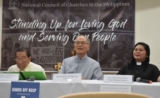 Conselho Nacional de Igrejas nas Filipinas em coletiva de imprensa após ser listado pelo governo como terrorista. (Foto: NCCP)