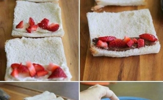 Rolinho de pão de forma com recheio de nutella e morango