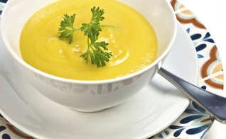 caldo de mandioquinha com abóbora japonesa