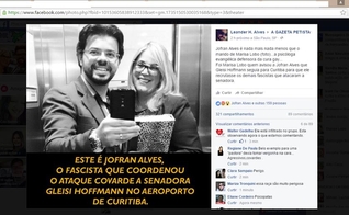 Foto postada por página do Facebook acusa Jofran Alves de "cumplicidade para agredir a senadora Gleisi Hoffman". (Imagem: Facebook)