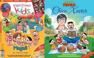 Revista 'Espiritismo Kids' divulga o livro "Magali em outras Vidas" (à esquerda) e a capa do livro "Chico Xavier e Seus Ensinamentos" (à direita). (Imagem: Guiame)