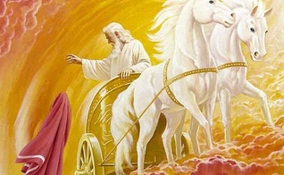 Pintura ilustra Elias jogando o seu manto para Eliseu, enquanto sobe aos céus na carruagem celeste. (Imagem: Google)