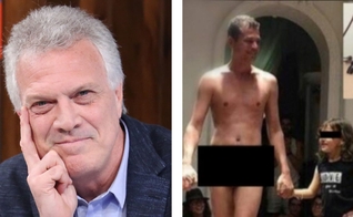 Pedro Bial (esquerda) e performance de homem nu com crianças no MAM (direita). (Imagem - Edição: Guiame)
