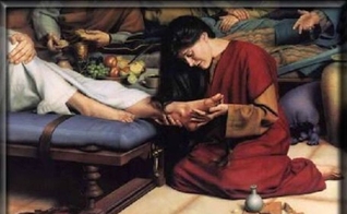 Maria de Betânia derrama perfume caro sobre os pés de Jesus e enxuga com seus próprios cabelos. (Foto: Stock)
