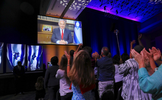 Benjamin Netanyahu em discurso televisionado na conferência Cristãos Unidos por Israel, em Washington. (Foto: Twitter)